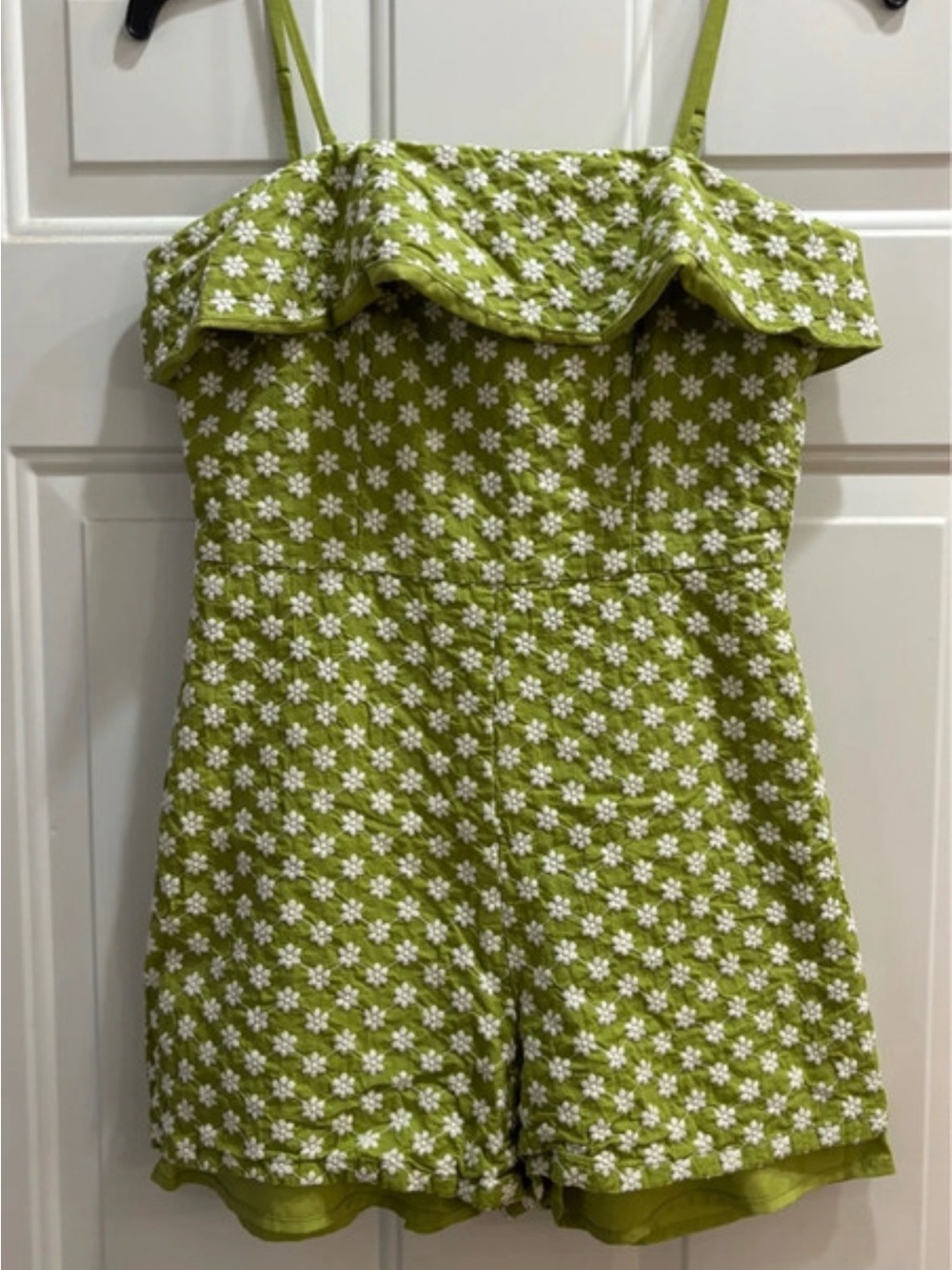 Corey Lynn Calter Lime Green Floral Strapless Romper with Ruffle